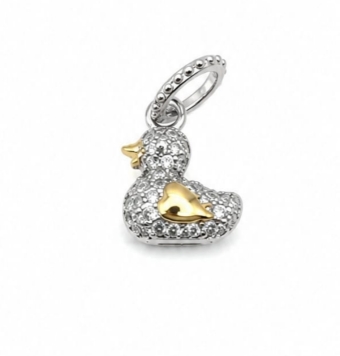 COLGANTE PLATA DE LEY 925 BICOLOR CHAPADO DORADO PATITO CIRCONITAS BLANCAS ALA EN FORMA DE CORAZÓN 15X8 MILÍMETROS