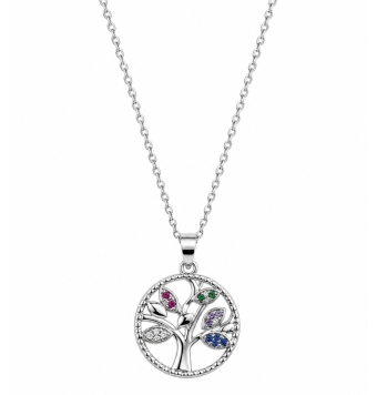 COLLAR MUJER PLATA DE LEY 925 ÁRBOL DE LA VIDA CON CIRCONITAS DE COLORES 20X15 MILÍMETROS LARGO 40-45 CENTÍMETROS AJUSTABLE