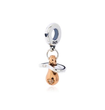 ABALORIO CHARM CHUPETE BEBÉ PLATA DE LEY 925 BAÑO DE RODIO COLGANTE IP ROSADO