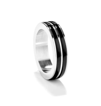 ANILLO HOMBRE RADIANT ACERO IP NEGRO  DOBLE LINEA NEGRA ANCHO 6 MILÍMETROS