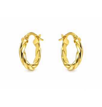 PENDIENTES ORO AMARILLO 18 KILATES AROS GALLONEADOS TRENZA 2.6X15 MILÍMETROS CIERRE ITALIANO