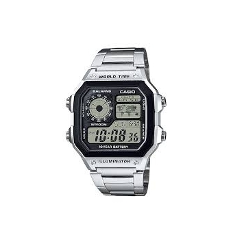 RELOJ CASIO DIGITAL HOMBRE CADENA ACERO CAJA RESINA PLATEADA 45 × 42.1 × 12.5 mm LUZ LED