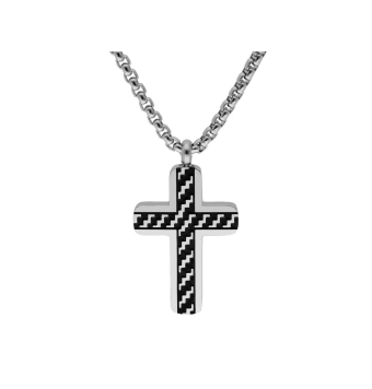 COLLAR LISKA HOMBRE ACERO CADENA ROLÓ 1.7 MILÍMETROS COLGANTE CRUZ 16X24 MILÍMETROS DIBUJO GEOMÉTRICO LARGO 60 CENTÍMETROS