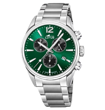 RELOJ LOTUS CRONÓGRAFO HOMBRE 18690/4 CADENA ACERO CAJA ACERO 42 MILÍMETROS ESFERA COLOR VERDE CON CALENDARIO