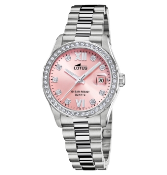 RELOJ LOTUS ANALÓGICO MUJER 18933/2 CAJA DE ACERO DE 32.5 MILÍMETROS BISEL CON CIRCONITAS BLANCAS. ESFERA ROSA CON CIRCONITAS B