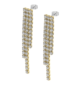 PENDIENTES LOTUS STYLE BLISS MUJER LS2573-4/2 ACERO CHAPADO DORADO TRIPLE FILA CIRCONITAS BLANCAS LARGO 6 CENTÍMETROS CIERRE PRE