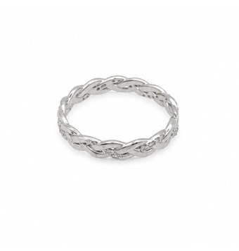 ANILLO MUJER PLATA DE LEY 925 DISEÑO ENTRELAZADO MITAD CON CIRCONITAS BLANCAS ANCHO 4 MILÍMETROS
