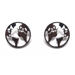 PENDIENTES PLATA FORMA REDONDA MAPA MUNDO PRESION