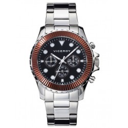 Reloj Viceroy multifunción Hombre cadena acero caja acero bisel marrón esfera negra