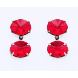 PENDIENTES ARAGON CARMONA CRISTALES DE SWAROVSKI OVALADOS ROJOS LARGO 30 MILIMETROS CIERRE PRESION PLATA DE LEY 925