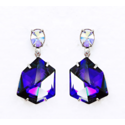 PENDIENTES ARAGON CARMONA DOS CRISTALES DE SWAROVSKI BLANCO MULTICOLOR Y AMATISTA LARGO 37 MILIMETROS CIERRE PRESION PLATA DE LE