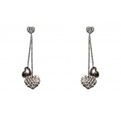 Pendientes de oro blanco largos con corazón