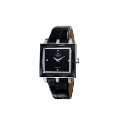 Reloj Viceroy Mujer correa piel negra esfera negra circonitas caja cuadrada bisel pavonado negro