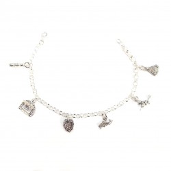 PULSERA PLATA DE LEY ESLABÓN ROLÓ 3.7 MILÍMETROS CON 6 MOTIVOS REGIONALES DE ALCANTARILLA 12 MILÍMETROS LARGO 19 CENTÍMETROS