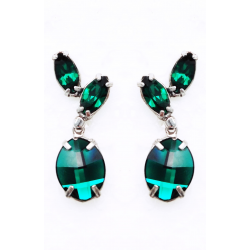 PENDIENTES ARAGON CARMONA CON 3 CRISTALES DE SWAROVSKI VERDE ESMERALDA LARGO 35 MILIMETROS CIERRE PRESION PLATA DE LEY 925