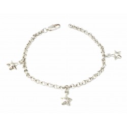 PULSERA PLATA ROLÓ CON 3 COLGANTES DE ESTRELLAS ALTO 8 MM. LARGO PULSERA 19 CM